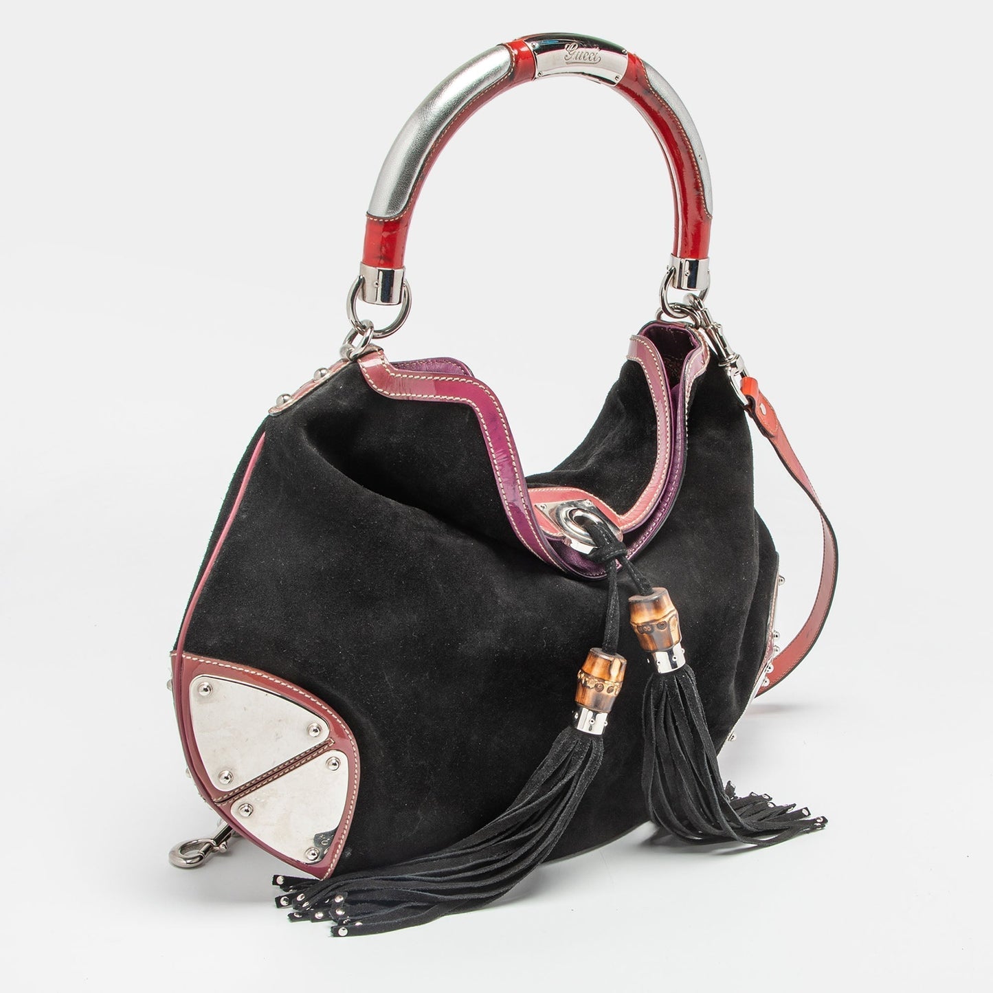 Gucci Black/Red Suede and Patent Leather Medium Babouska Indy Hobo