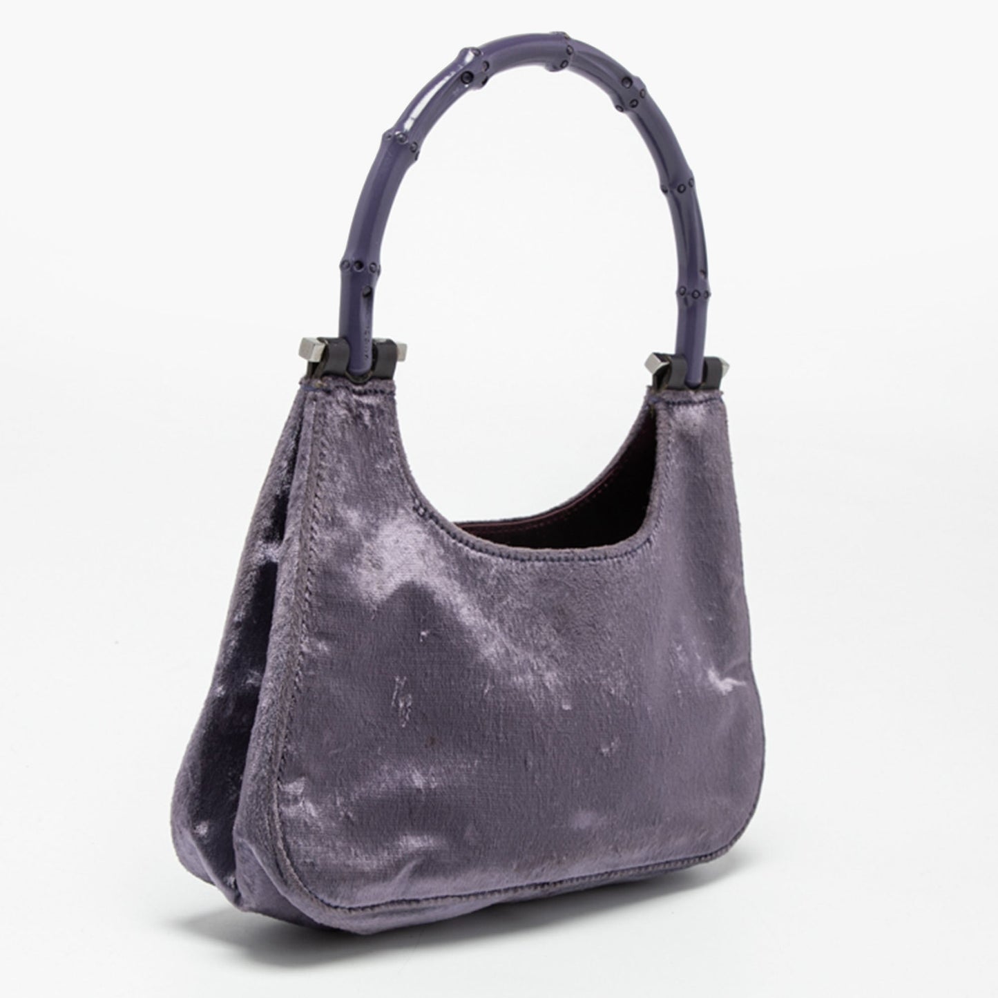 Gucci Purple Velvet Bamboo Top Handle Bag