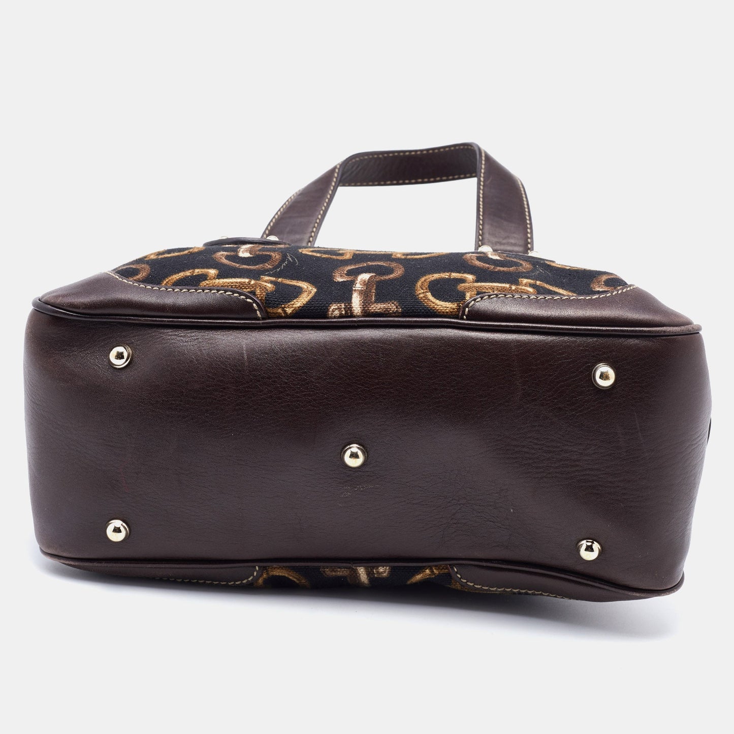 Gucci Brown/Black Horsebit Printed Canvas Bamboo Satchel
