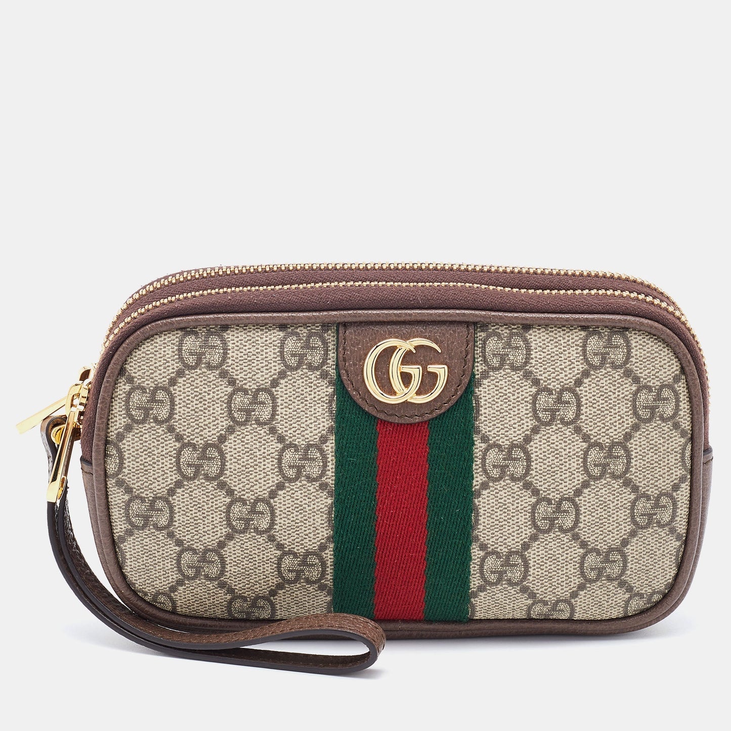 Gucci Beige/Brown GG Supreme Canvas and Leather Ophidia Wristlet