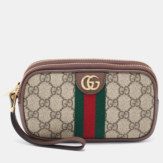 Gucci Beige/Brown GG Supreme Canvas and Leather Ophidia Wristlet