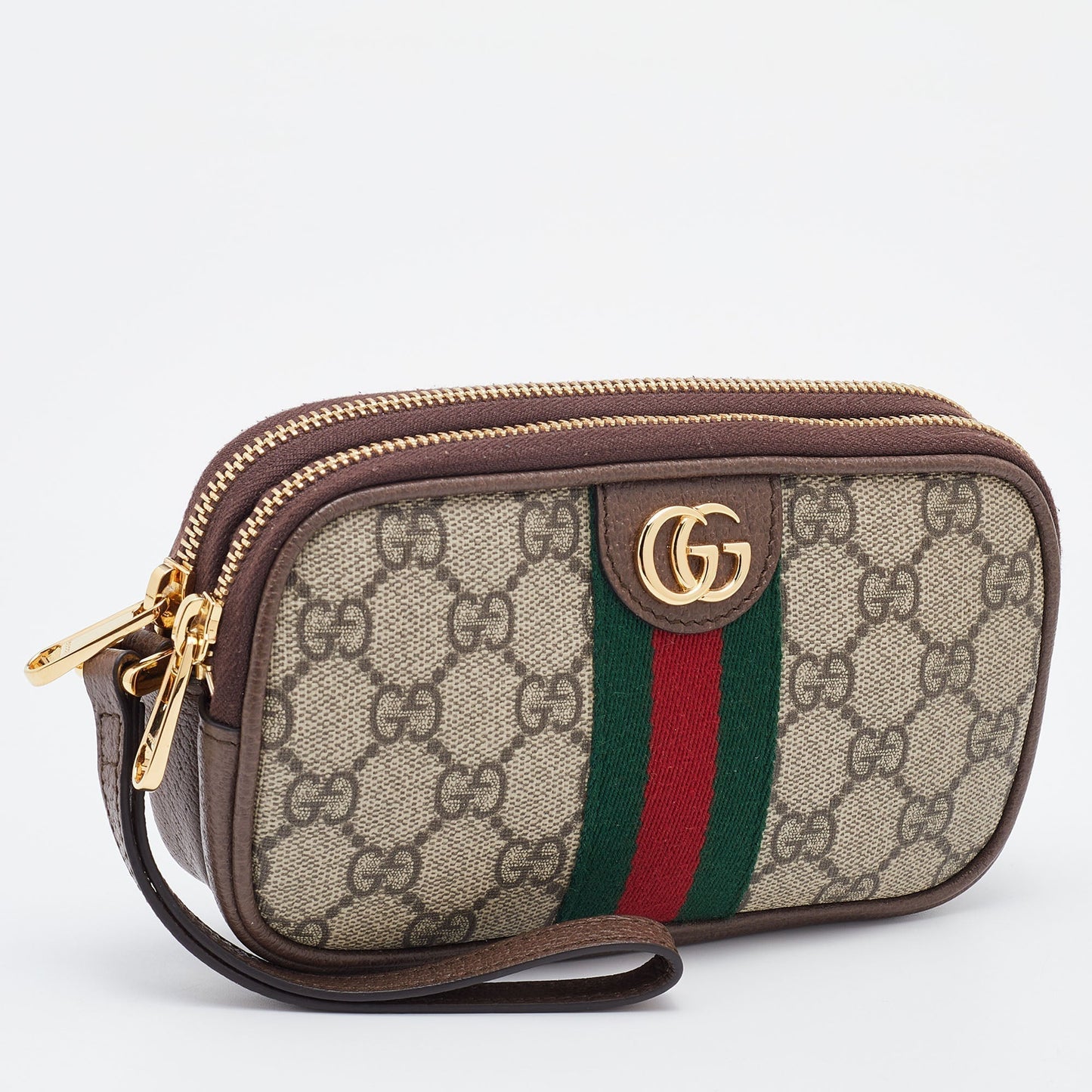 Gucci Beige/Brown GG Supreme Canvas and Leather Ophidia Wristlet