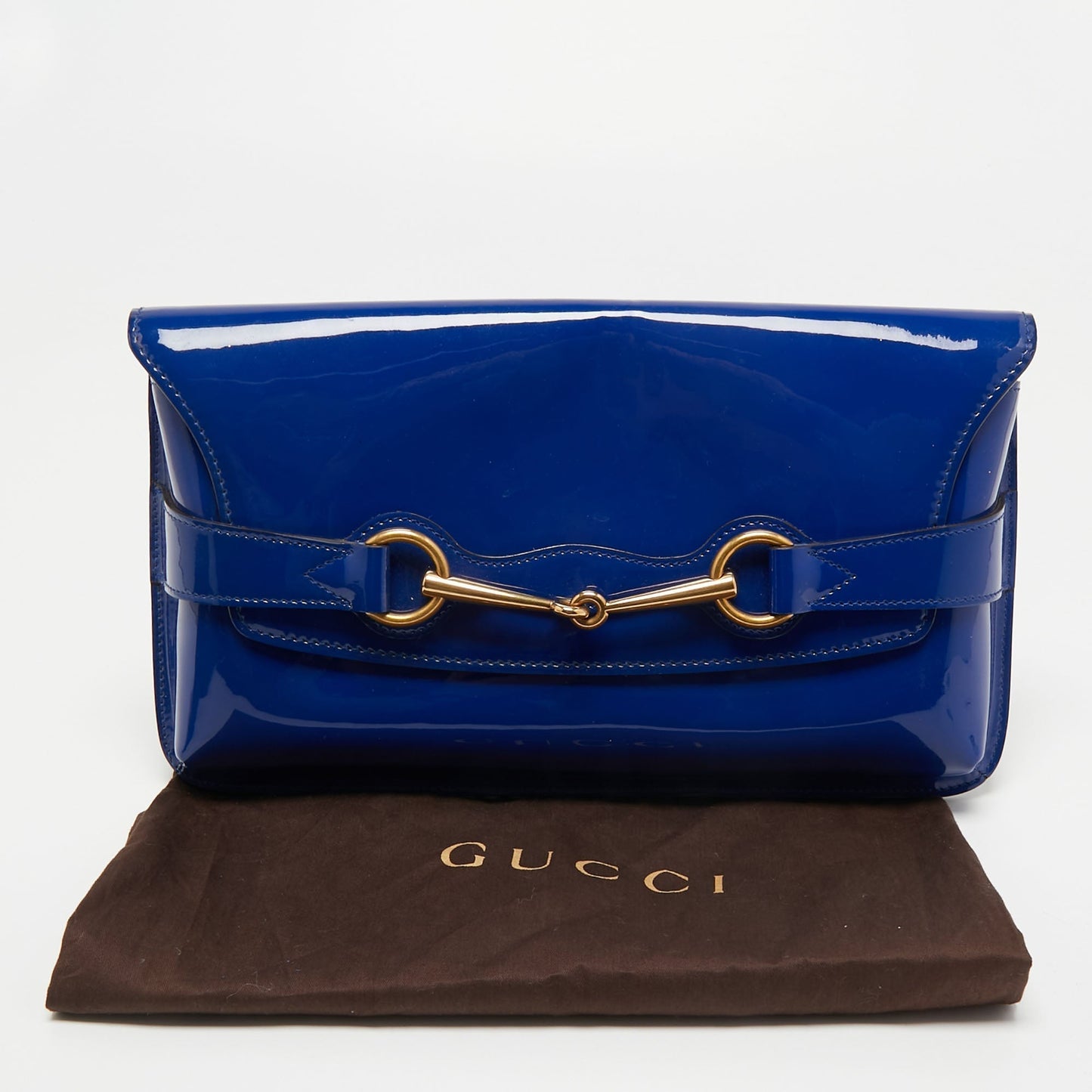 Gucci Royal Blue Patent Leather Bright Bit Clutch