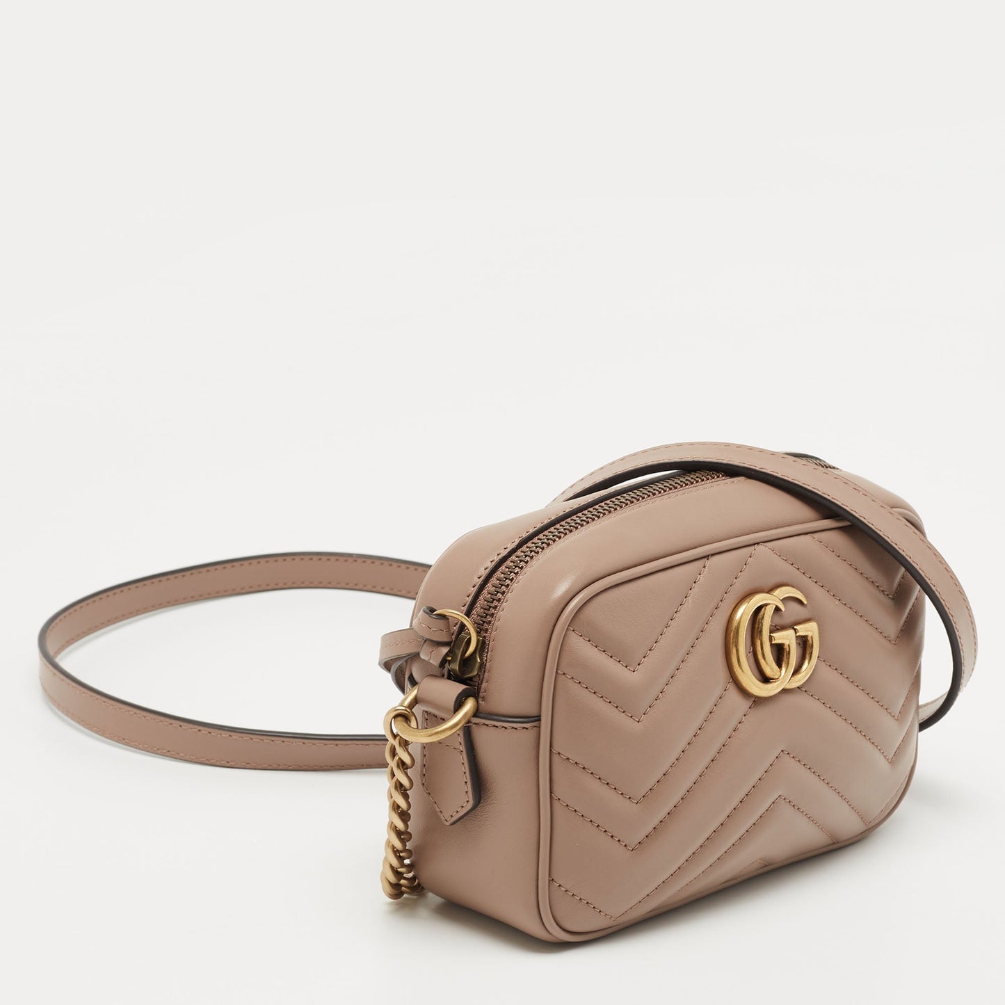 Gucci Beige Matelasse Leather Mini GG Marmont Camera Bag