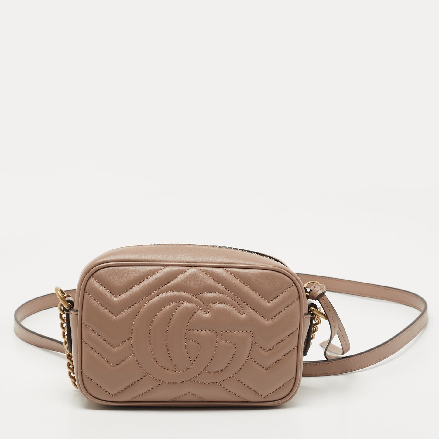 Gucci Beige Matelasse Leather Mini GG Marmont Camera Bag
