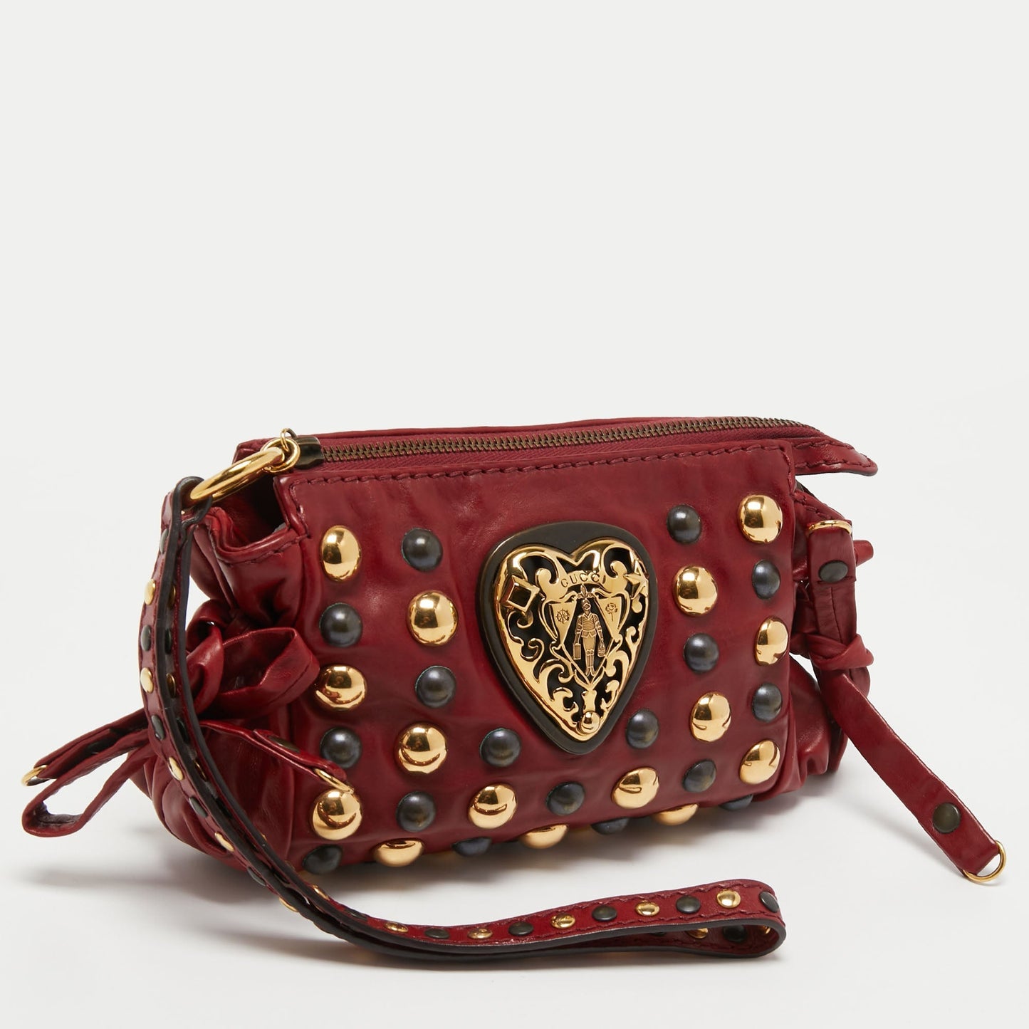 Gucci Red Leather Studded Babouska Hysteria Clutch