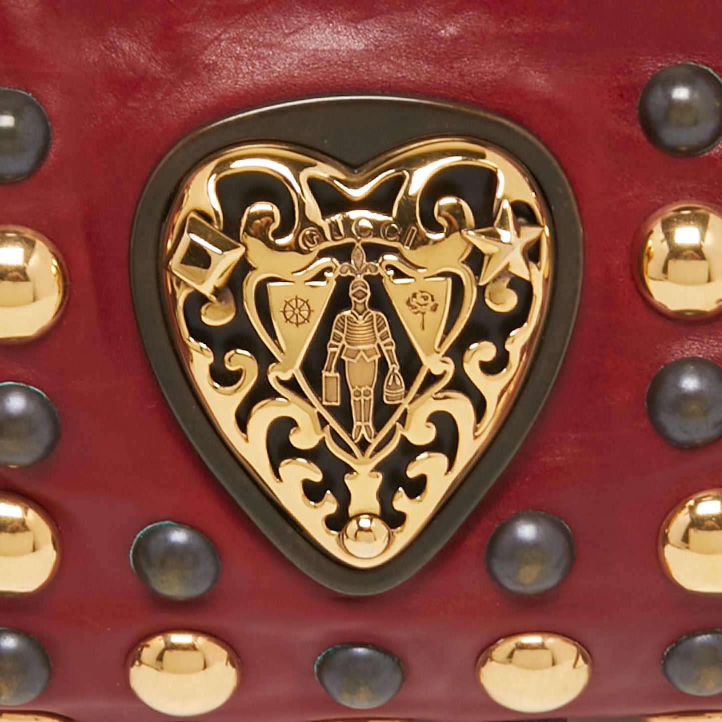 Gucci Red Leather Studded Babouska Hysteria Clutch