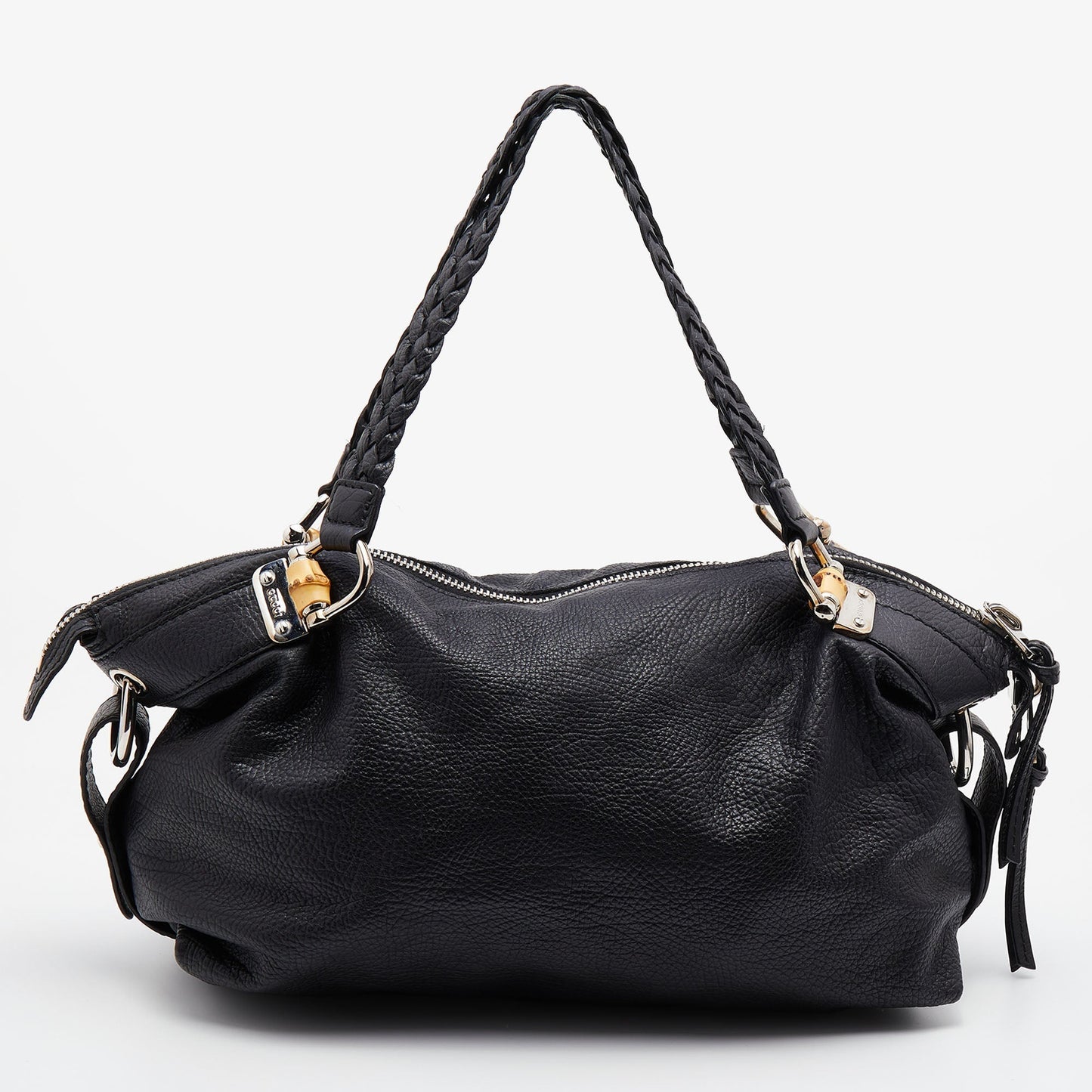 Gucci Black Leather Braided Handle Satchel