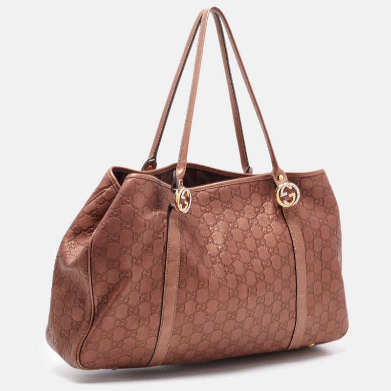 Gucci Metallic Bronze Guccissima Leather Large GG Twins Tote