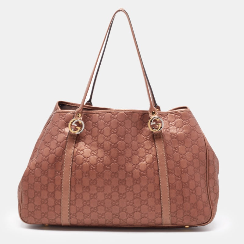 Gucci Metallic Bronze Guccissima Leather Large GG Twins Tote
