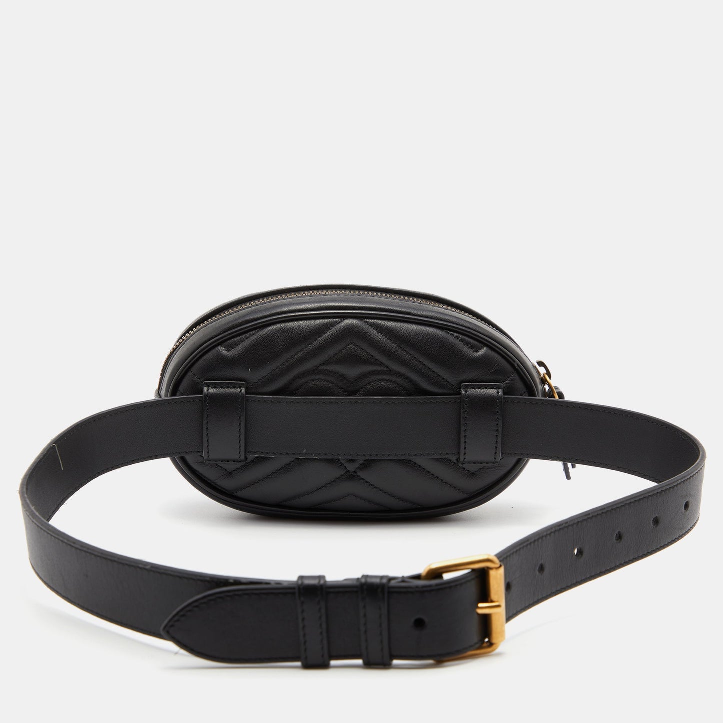 Gucci Black Matelasse Leather GG Marmont Belt Bag