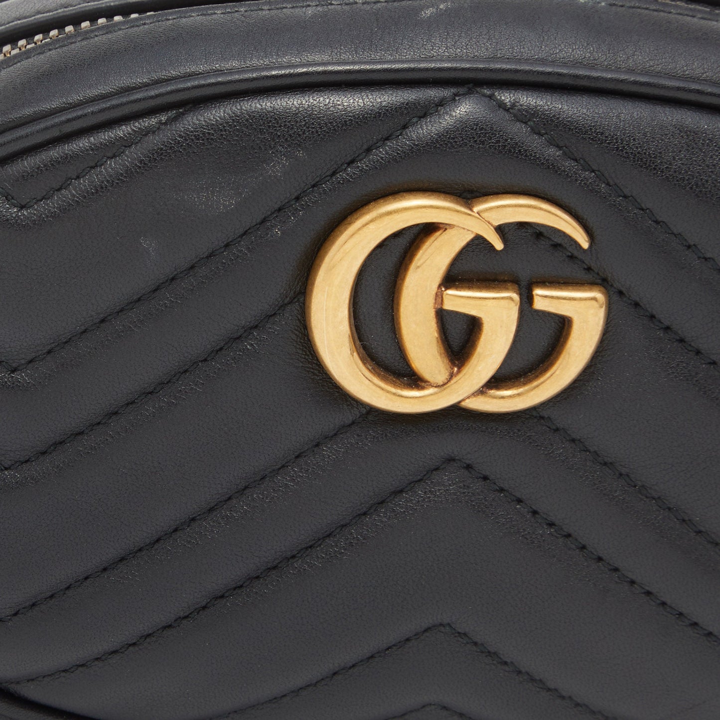 Gucci Black Matelasse Leather GG Marmont Belt Bag