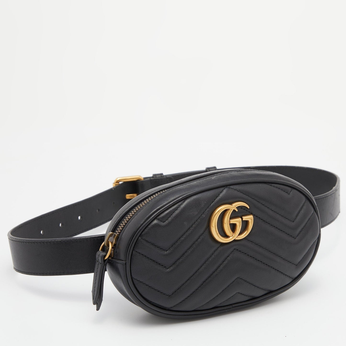 Gucci Black Matelasse Leather GG Marmont Belt Bag
