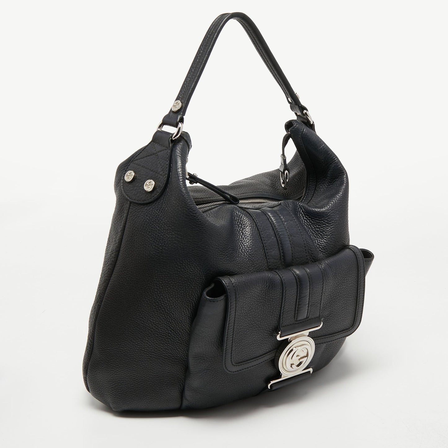 Gucci Black Grained Leather Medium G Coin Hobo