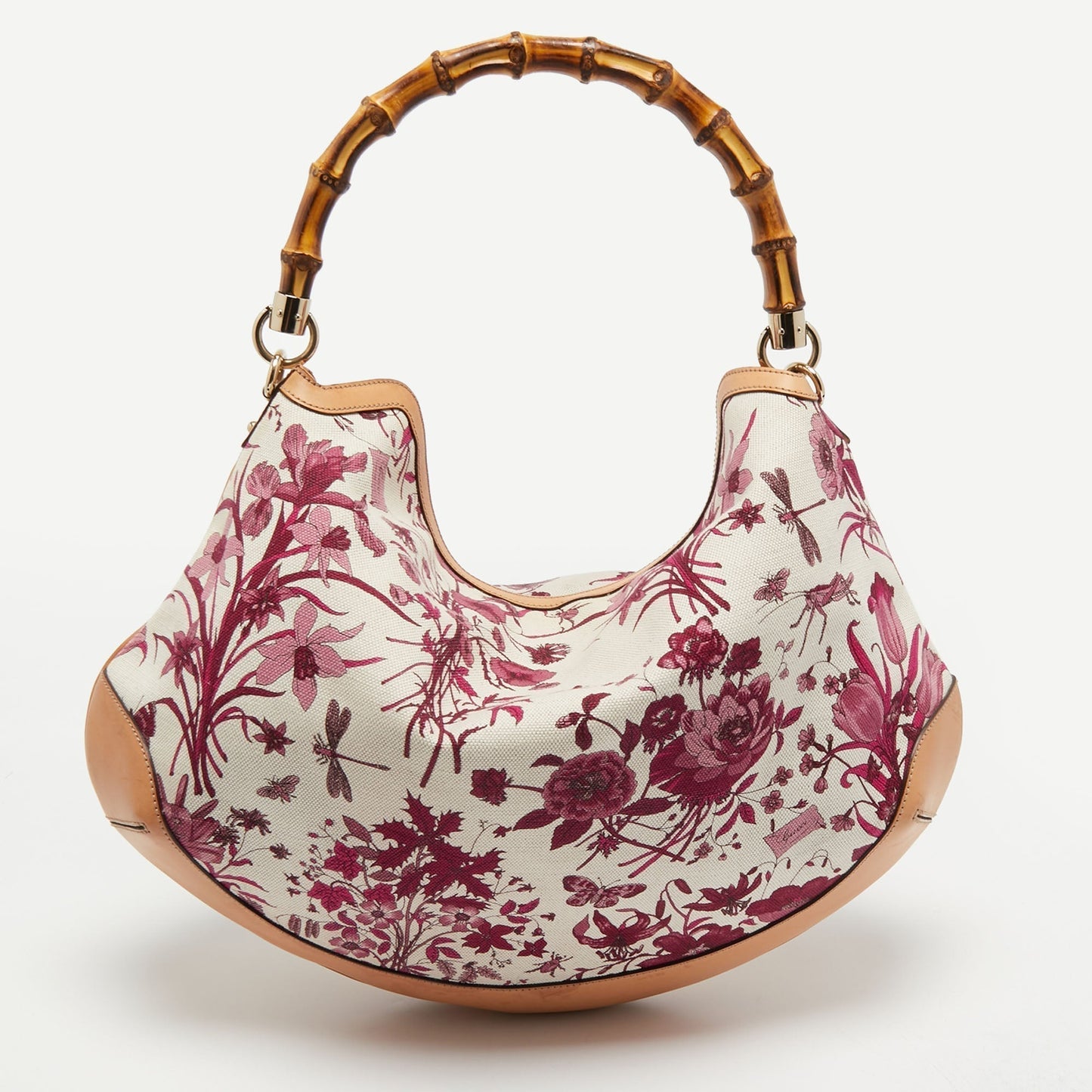 Gucci Multicolor Floral Print Canvas and Leather Peggy Bamboo Handle Hobo