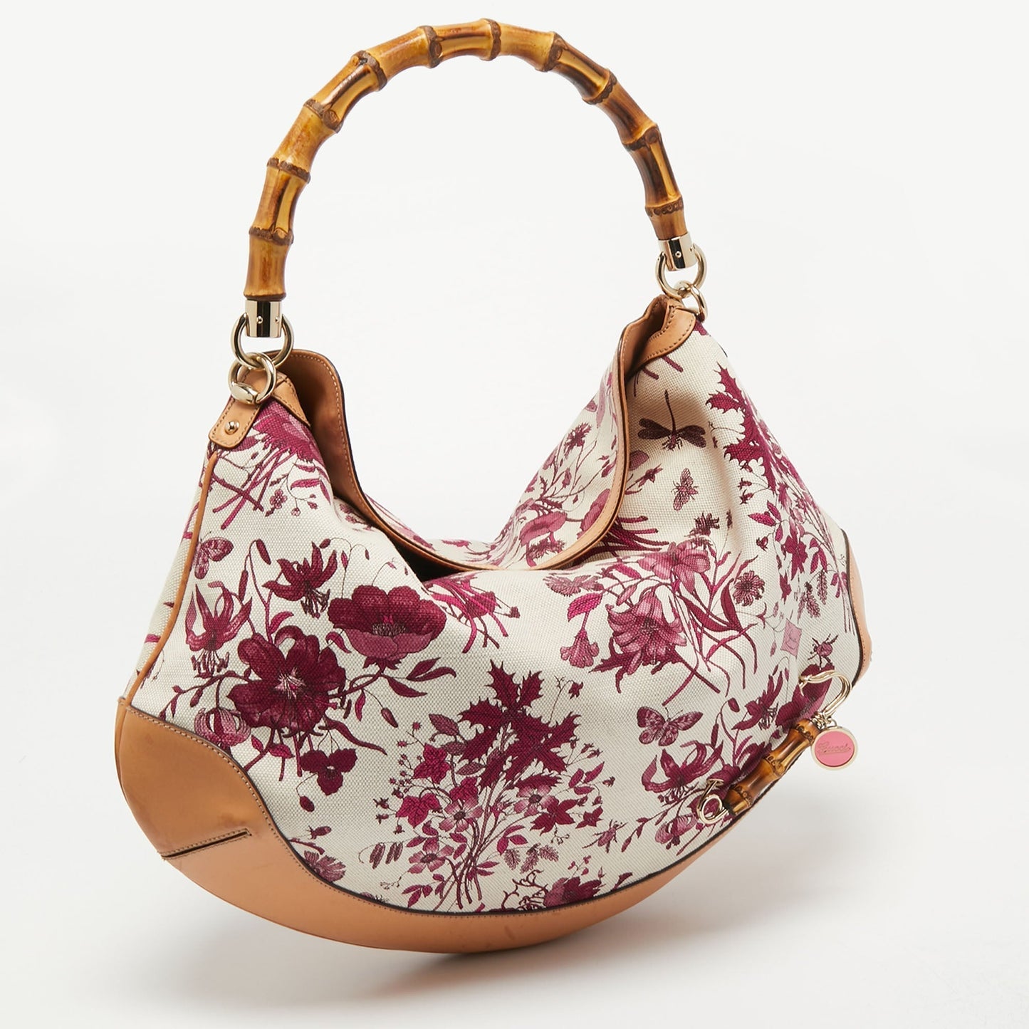 Gucci Multicolor Floral Print Canvas and Leather Peggy Bamboo Handle Hobo