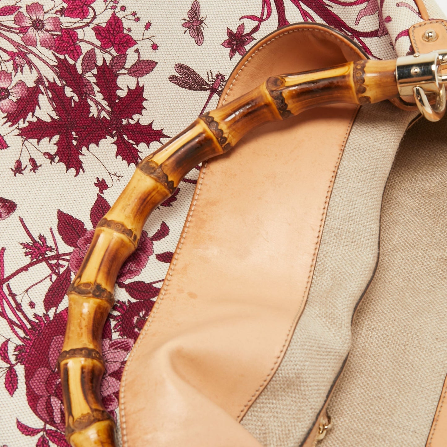 Gucci Multicolor Floral Print Canvas and Leather Peggy Bamboo Handle Hobo