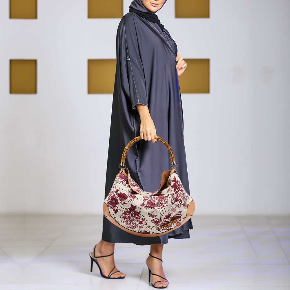 Gucci Multicolor Floral Print Canvas and Leather Peggy Bamboo Handle Hobo