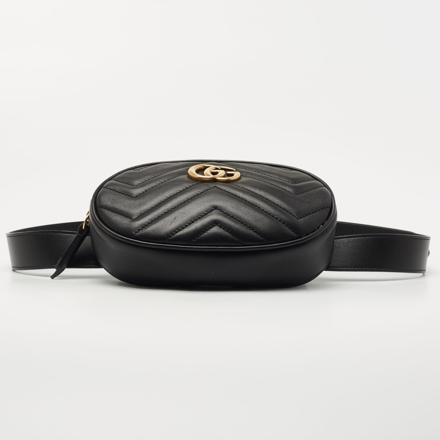 Gucci Black Matelasse Leather GG Marmont Belt Bag