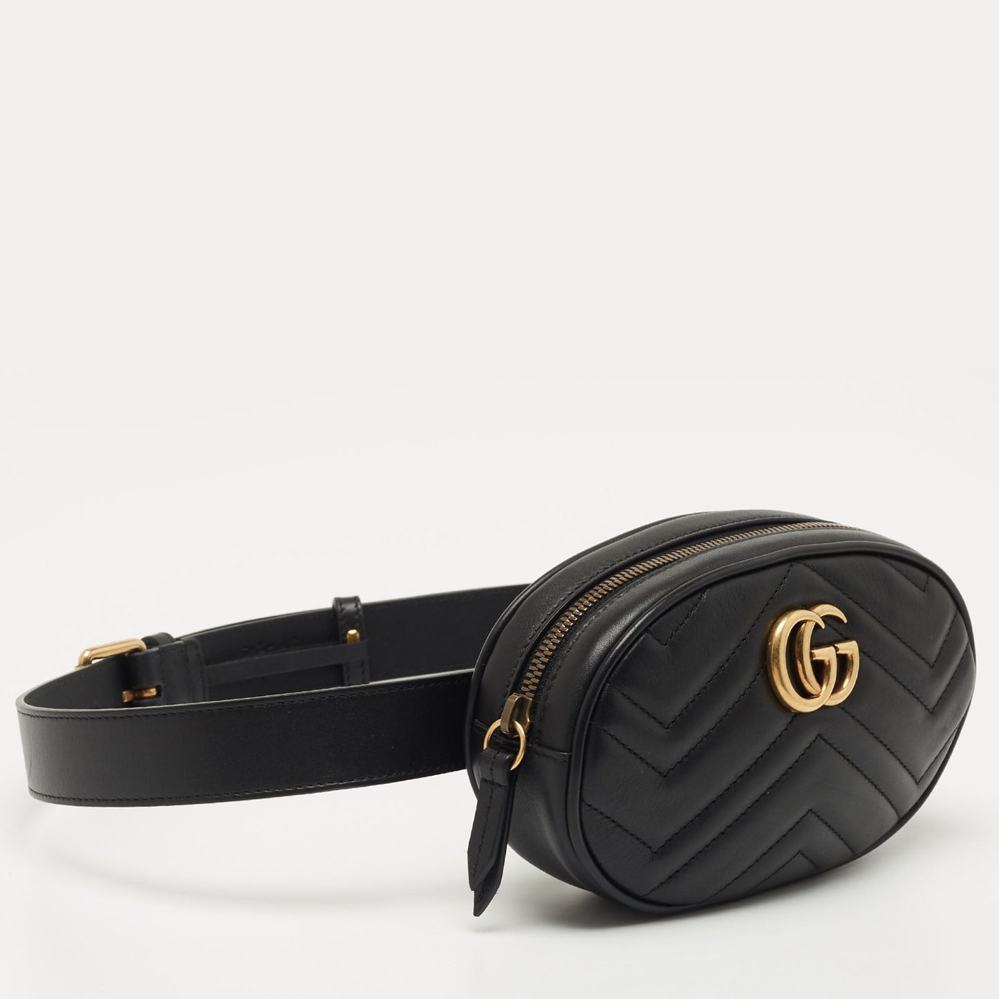 Gucci Black Matelasse Leather GG Marmont Belt Bag
