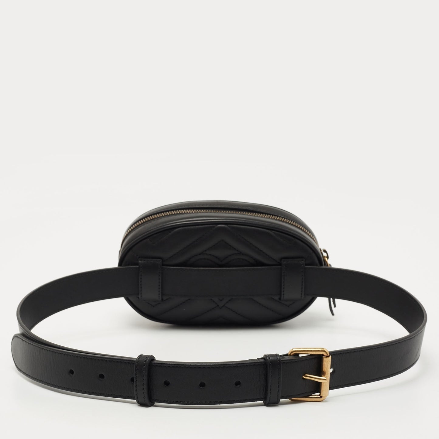 Gucci Black Matelasse Leather GG Marmont Belt Bag