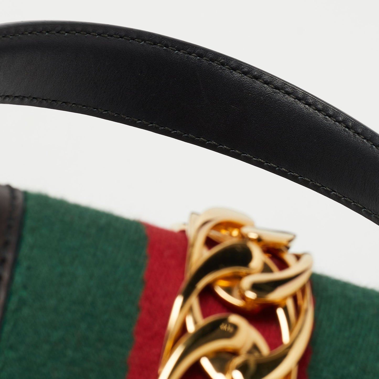 Gucci Black Leather Mini Web Chain Sylvie Top Handle Bag