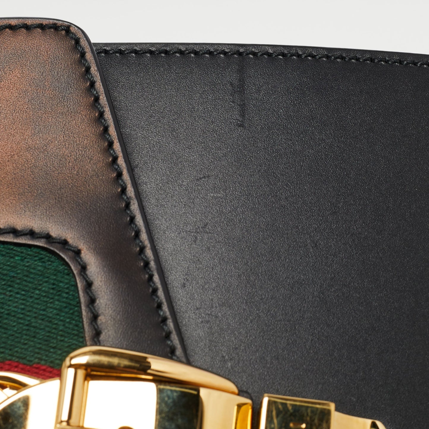 Gucci Black Leather Mini Web Chain Sylvie Top Handle Bag