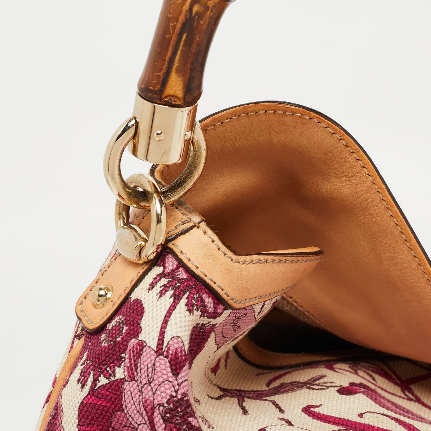 Gucci Magenta/Natural Canvas and Leather Floral Peggy Bamboo Hobo
