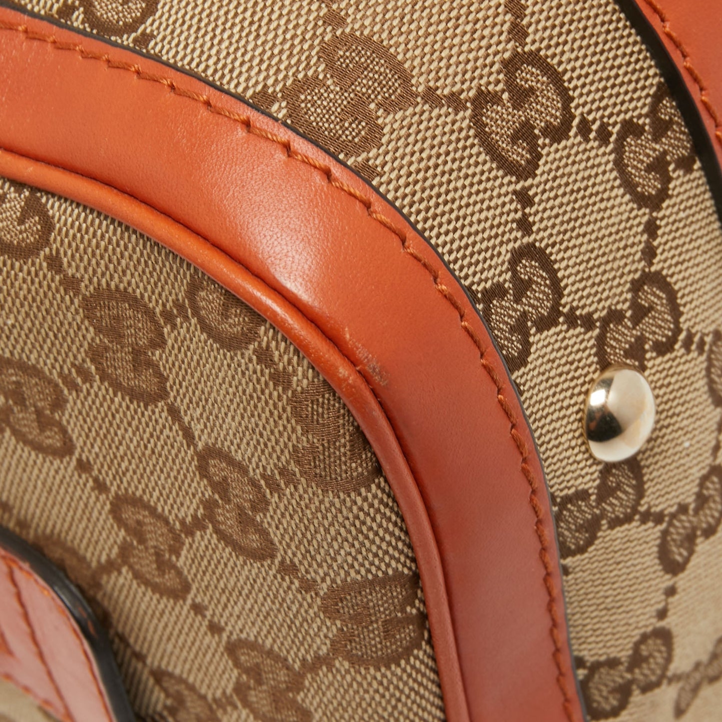 Gucci Beige/Orange GG Canvas and Leather Small Vintage Web Boston Bag