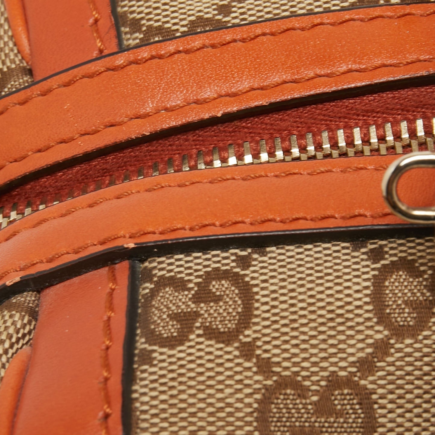 Gucci Beige/Orange GG Canvas and Leather Small Vintage Web Boston Bag