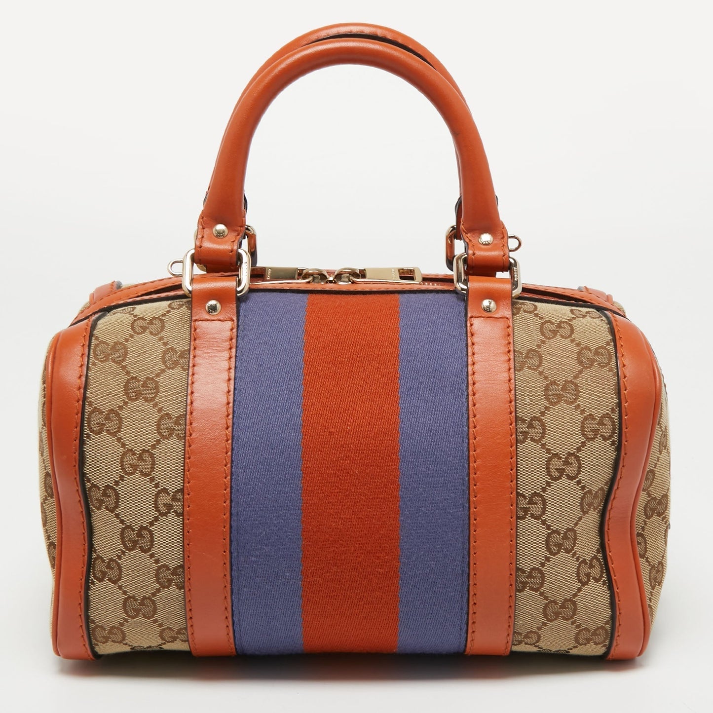 Gucci Beige/Orange GG Canvas and Leather Small Vintage Web Boston Bag