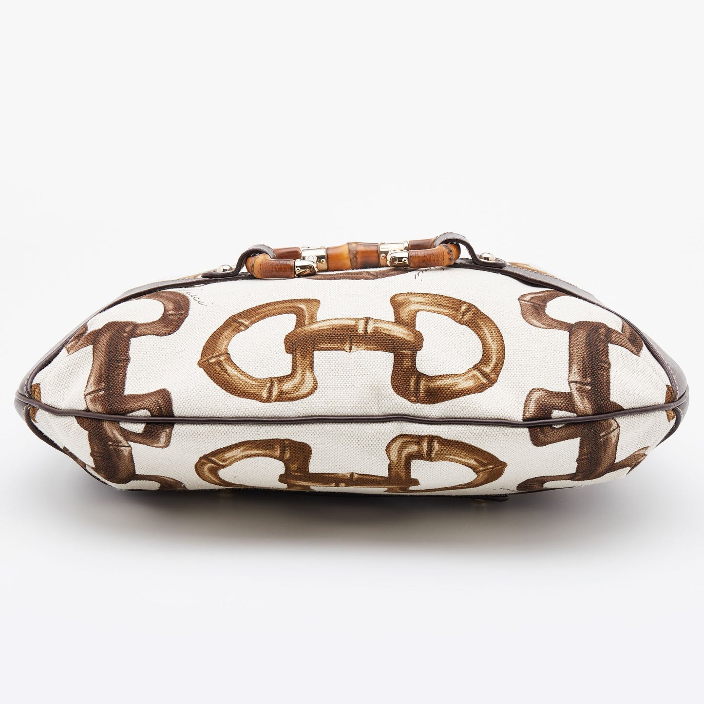 Gucci Brown/Off White Bamboo Horsebit Print Canvas Amalfi Hobo