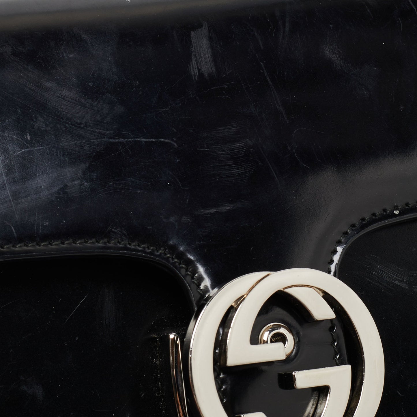 Gucci Black Patent Leather Small Interlocking G Shoulder Bag
