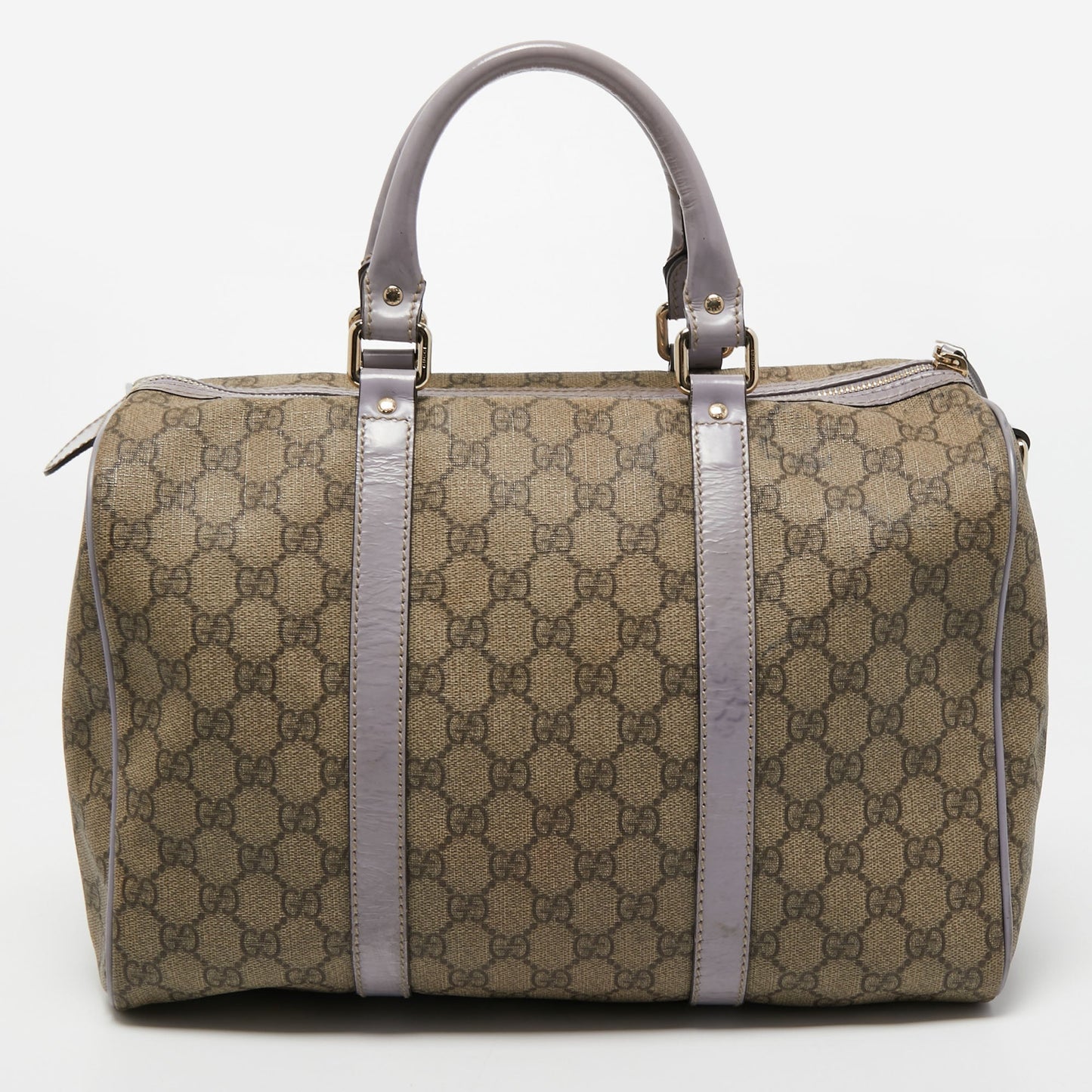 Gucci Beige/Purple GG Supreme Canvas and Patent Leather Joy Boston Bag