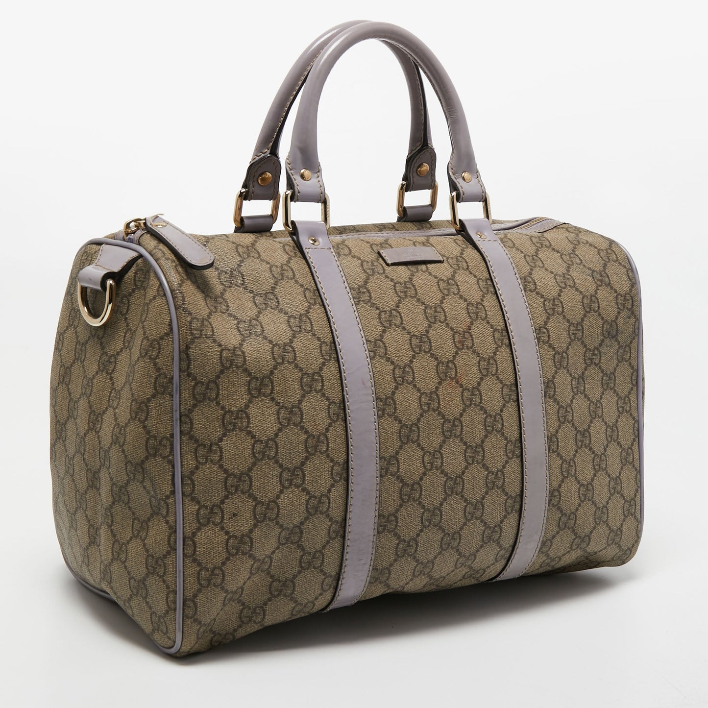 Gucci Beige/Purple GG Supreme Canvas and Patent Leather Joy Boston Bag
