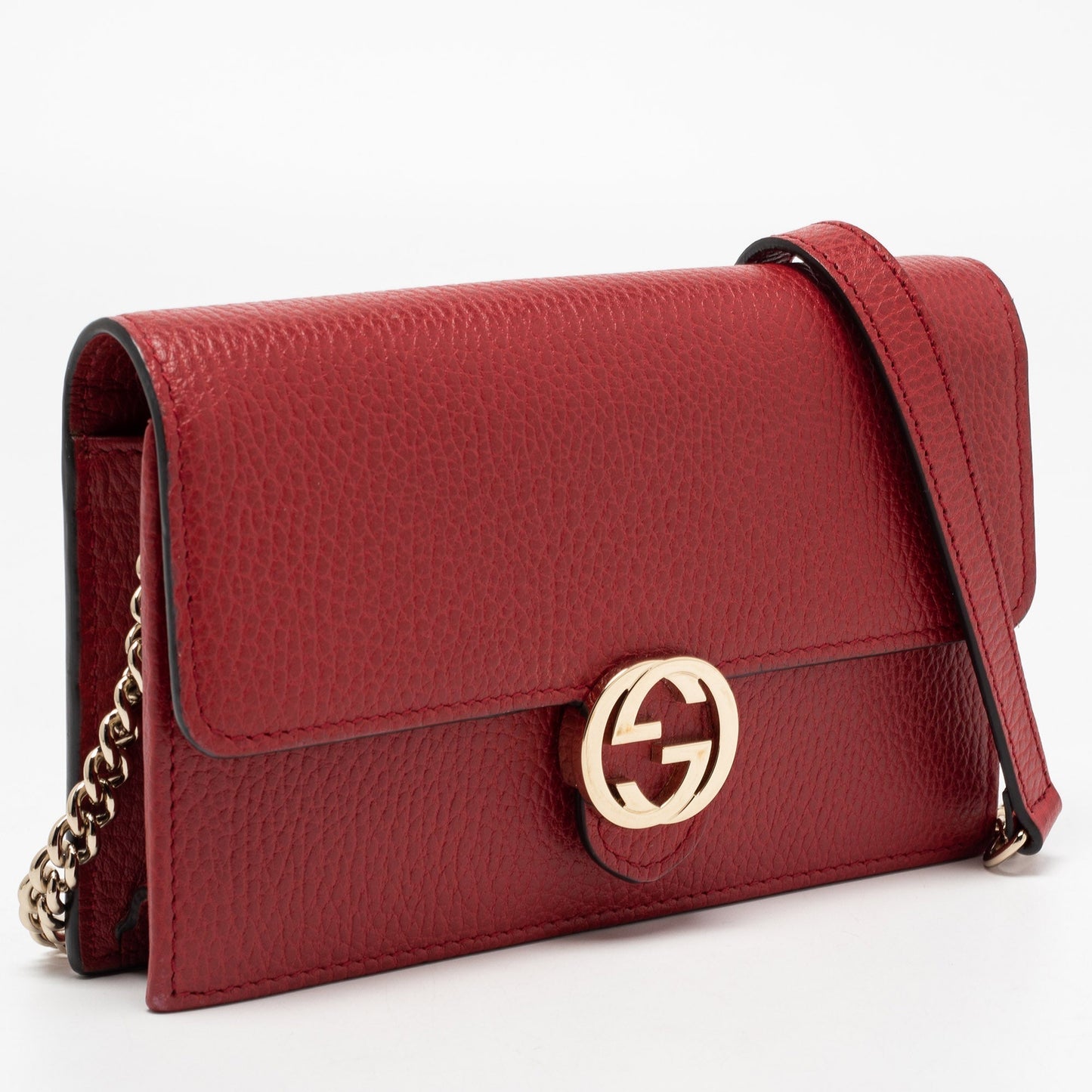 Gucci Red Leather Interlocking G Flap Chain Clutch