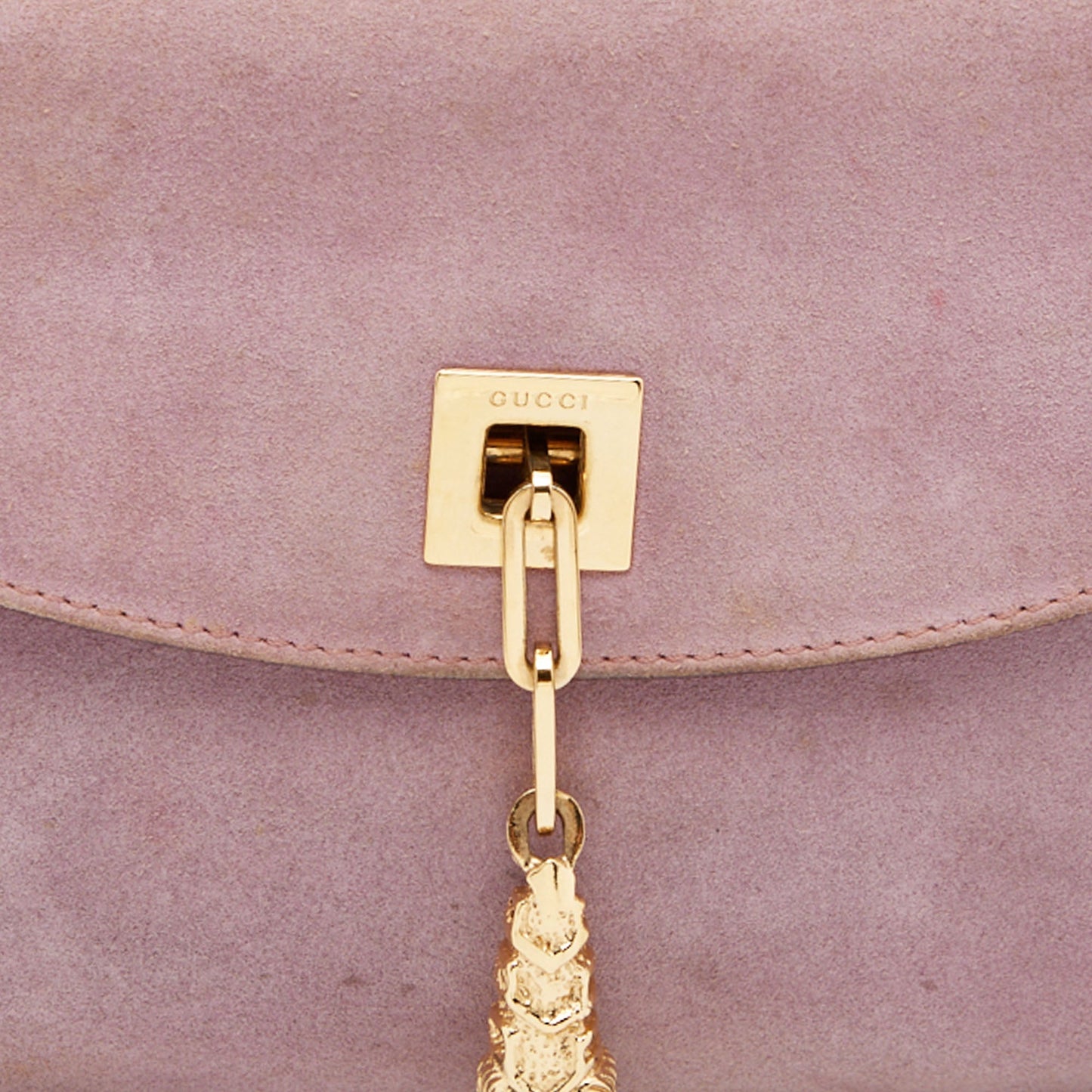 Gucci Light Pink/Brown Suede and Leather Tiger Charm Flap Shoulder Bag
