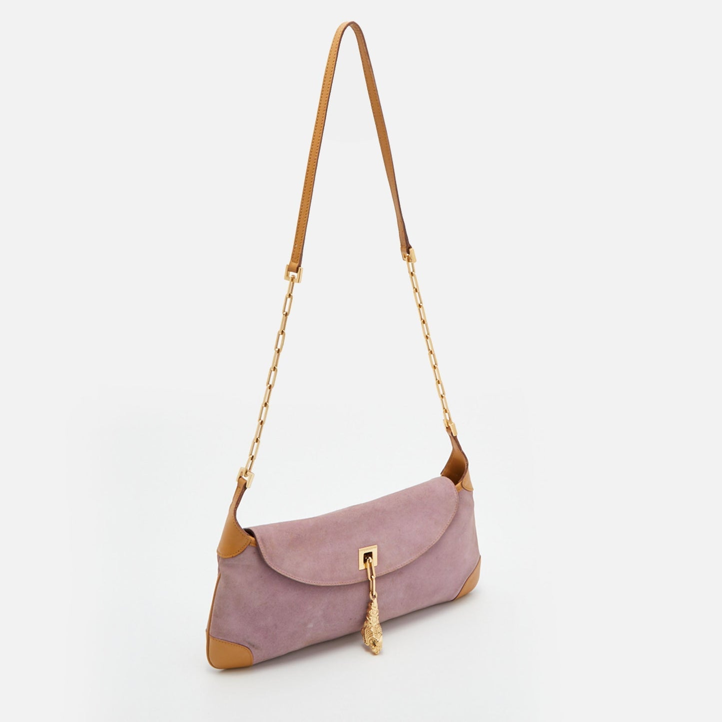 Gucci Light Pink/Brown Suede and Leather Tiger Charm Flap Shoulder Bag