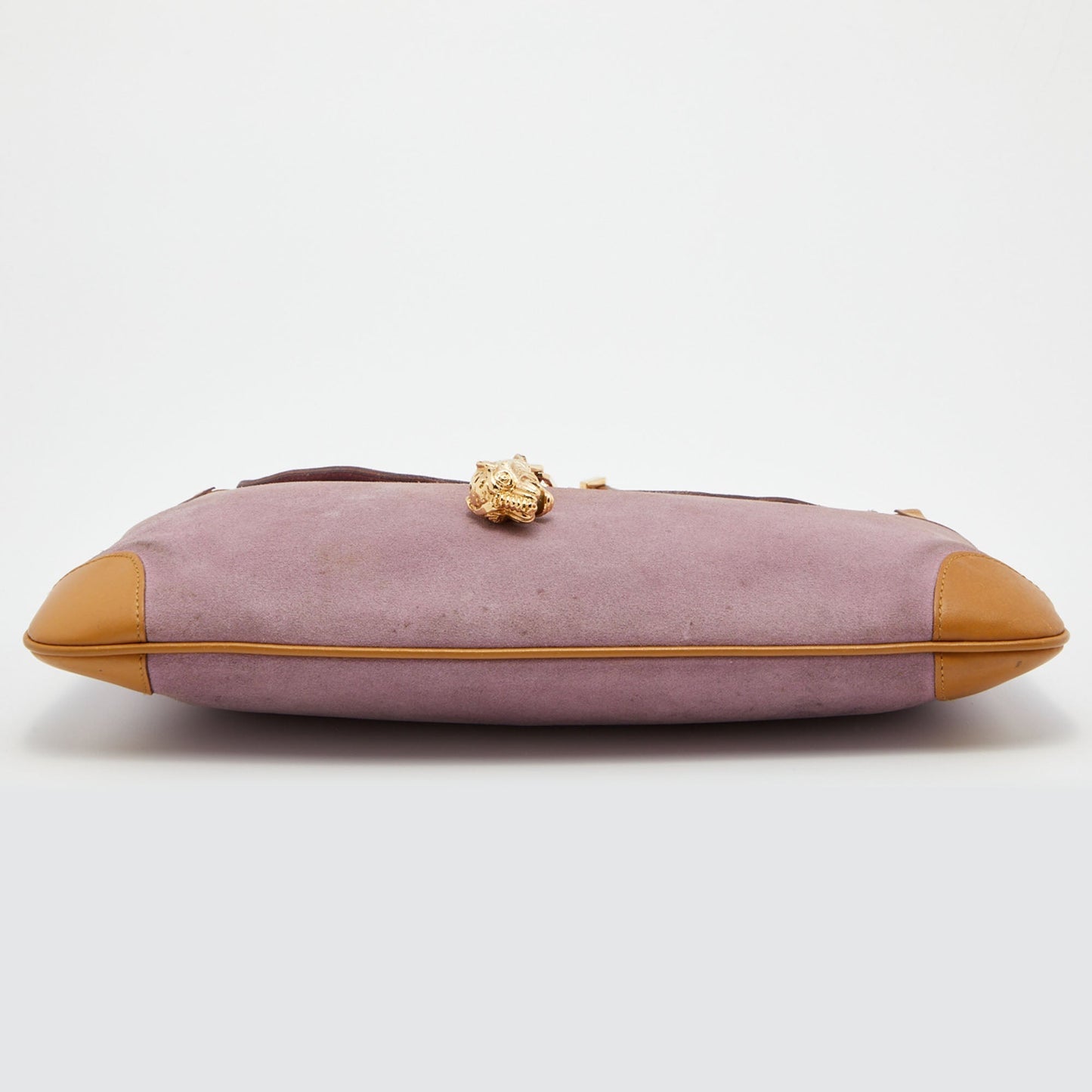 Gucci Light Pink/Brown Suede and Leather Tiger Charm Flap Shoulder Bag