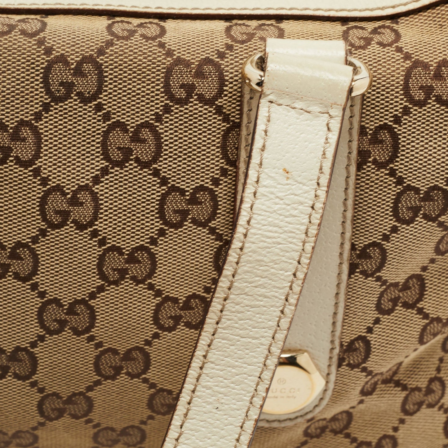 Gucci White/Beige GG Canvas Small Charmy Boston Bag