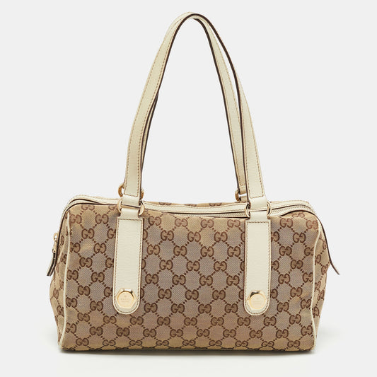 Gucci White/Beige GG Canvas Small Charmy Boston Bag