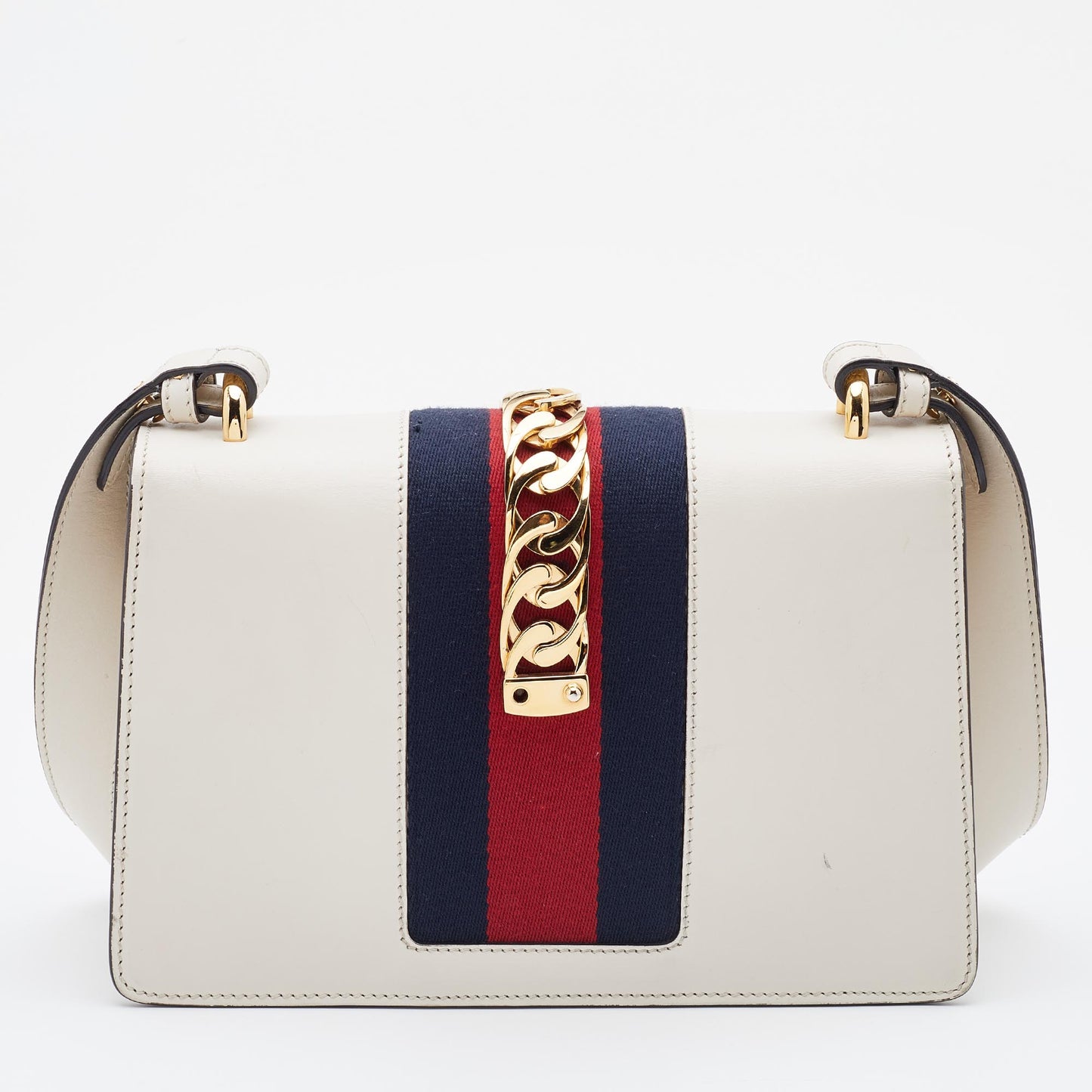 GUCCI Off White Leather Small Web Sylvie Shoulder Bag