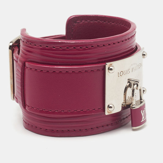 LOUIS VUITTON Fuschia Pink Vernis Infinit Gold Tone Cuff Bracelet 17