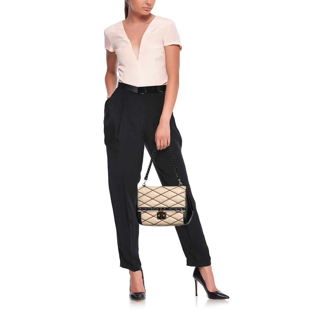 Louis Vuitton Beige/Black Leather Malletage Pochette Flap Bag