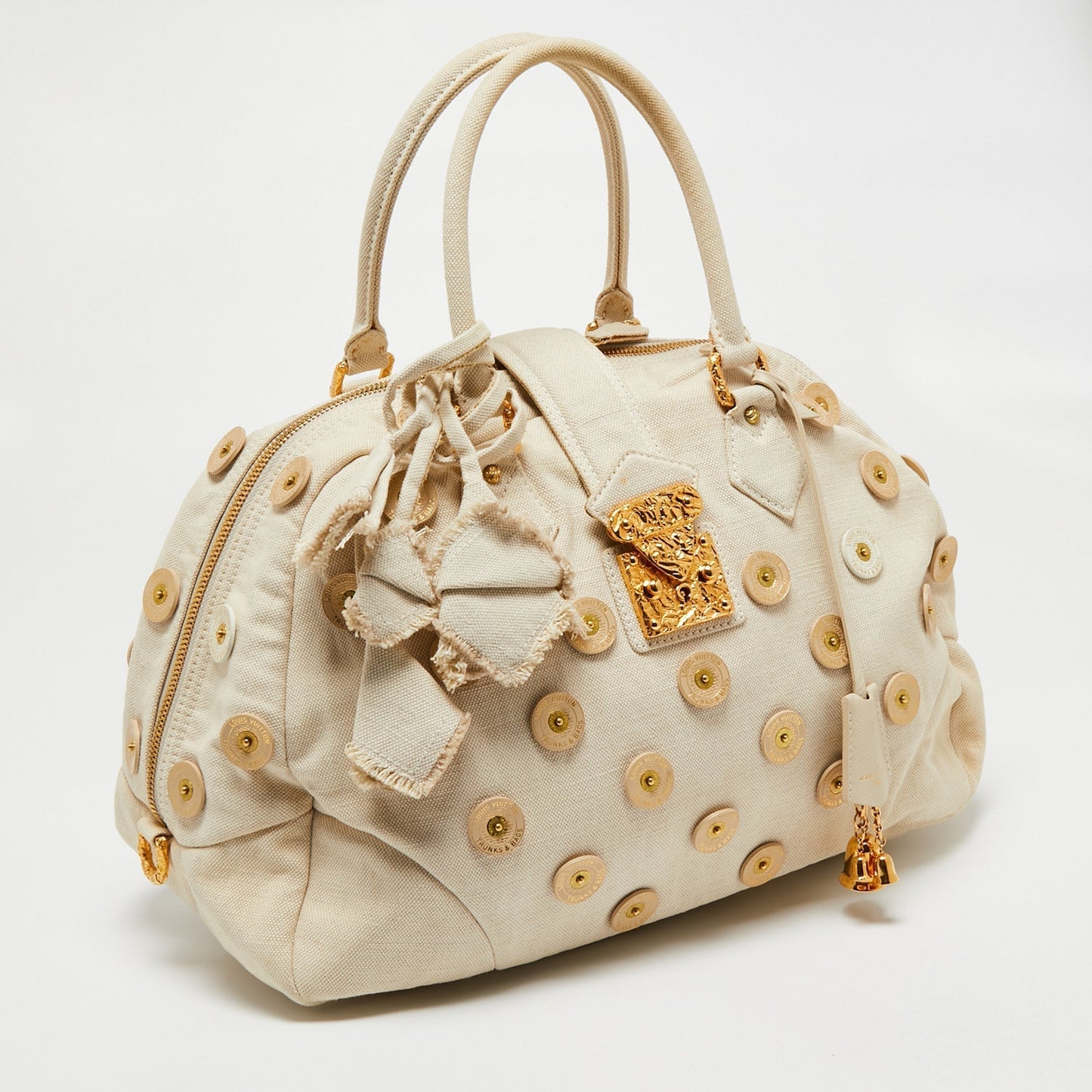 Louis Vuitton Cream Canvas Polka Dot Panama Bowly Bag