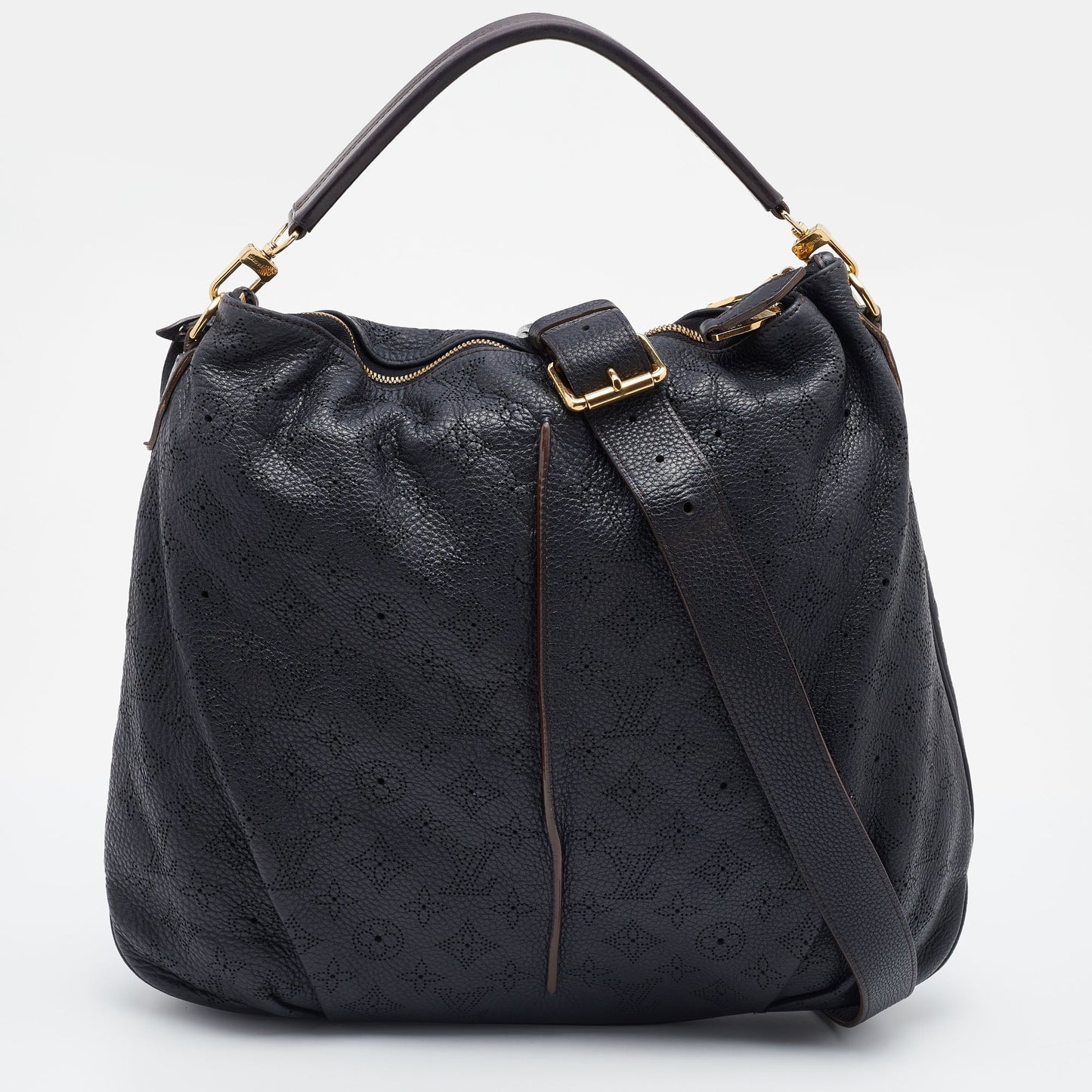 LOUIS VUITTON Black Monogram Mahina Leather Selene MM Bag