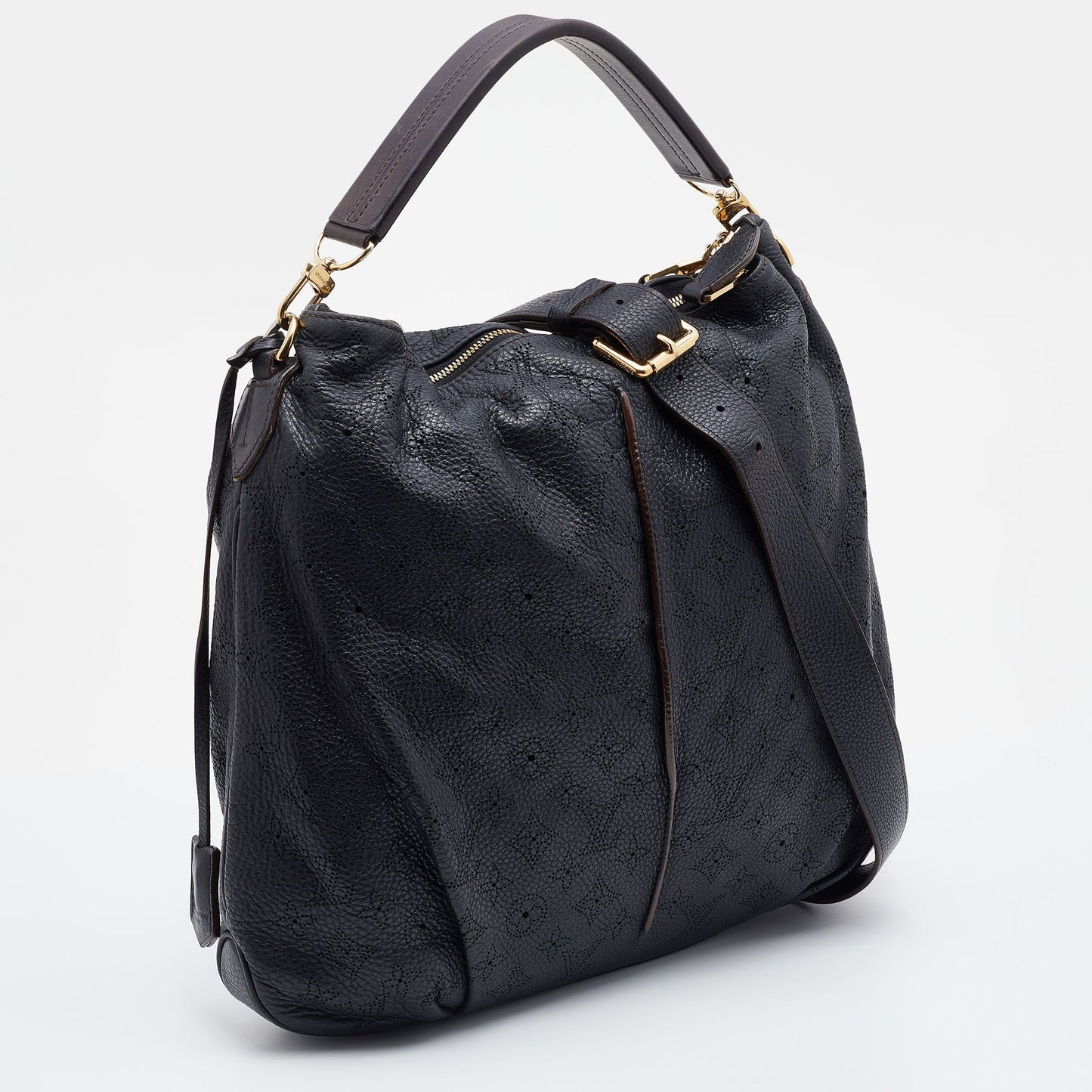 LOUIS VUITTON Black Monogram Mahina Leather Selene MM Bag