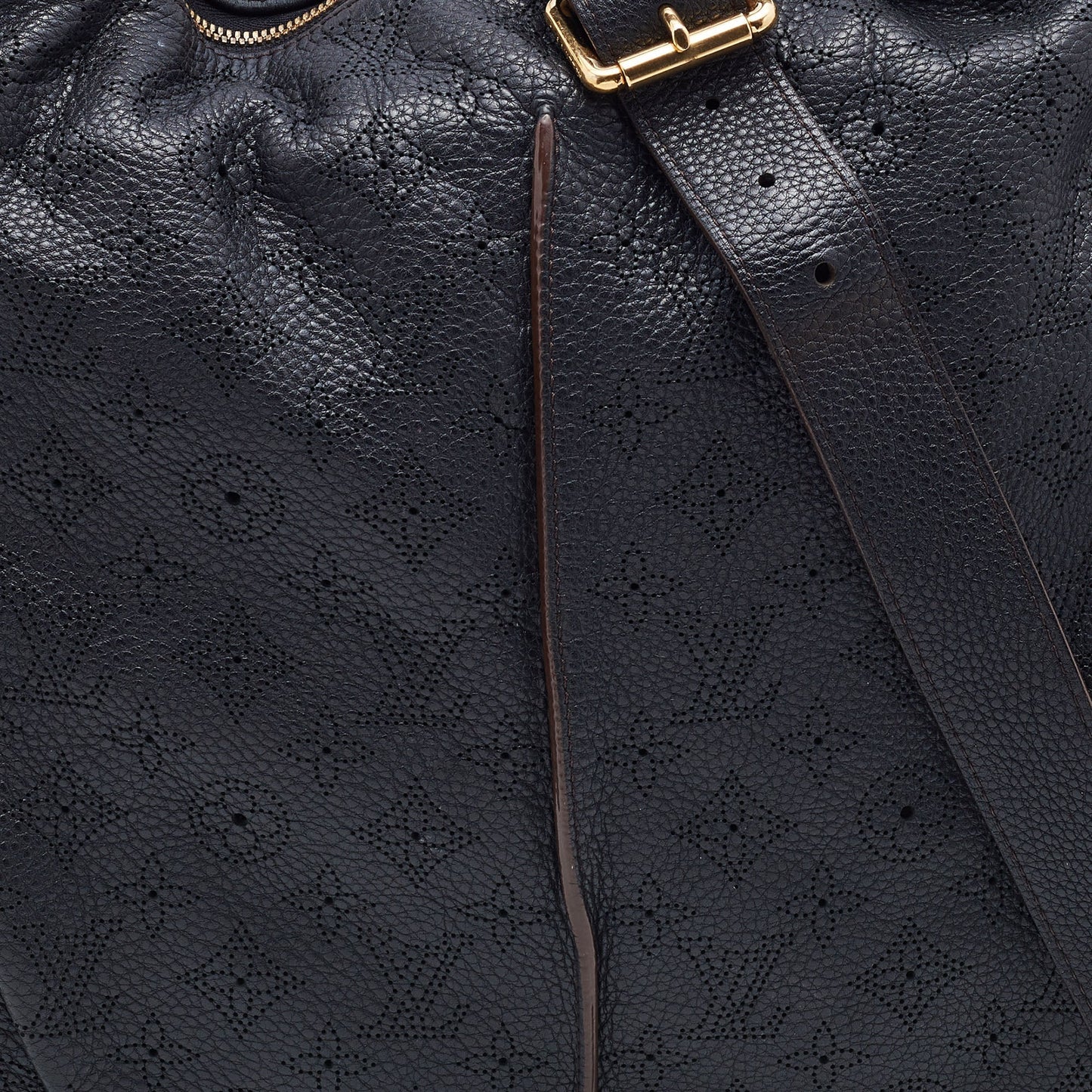 LOUIS VUITTON Black Monogram Mahina Leather Selene MM Bag