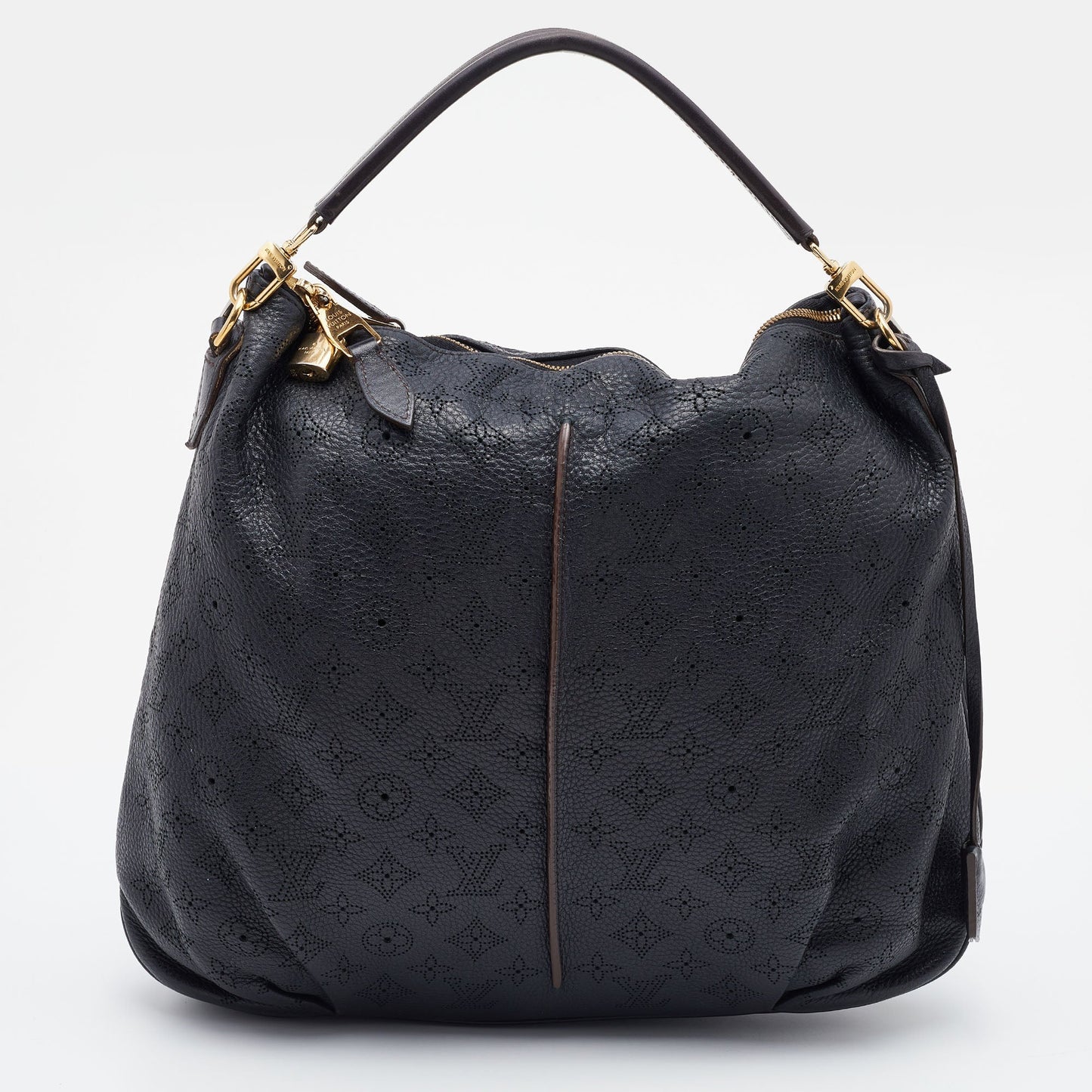 LOUIS VUITTON Black Monogram Mahina Leather Selene MM Bag