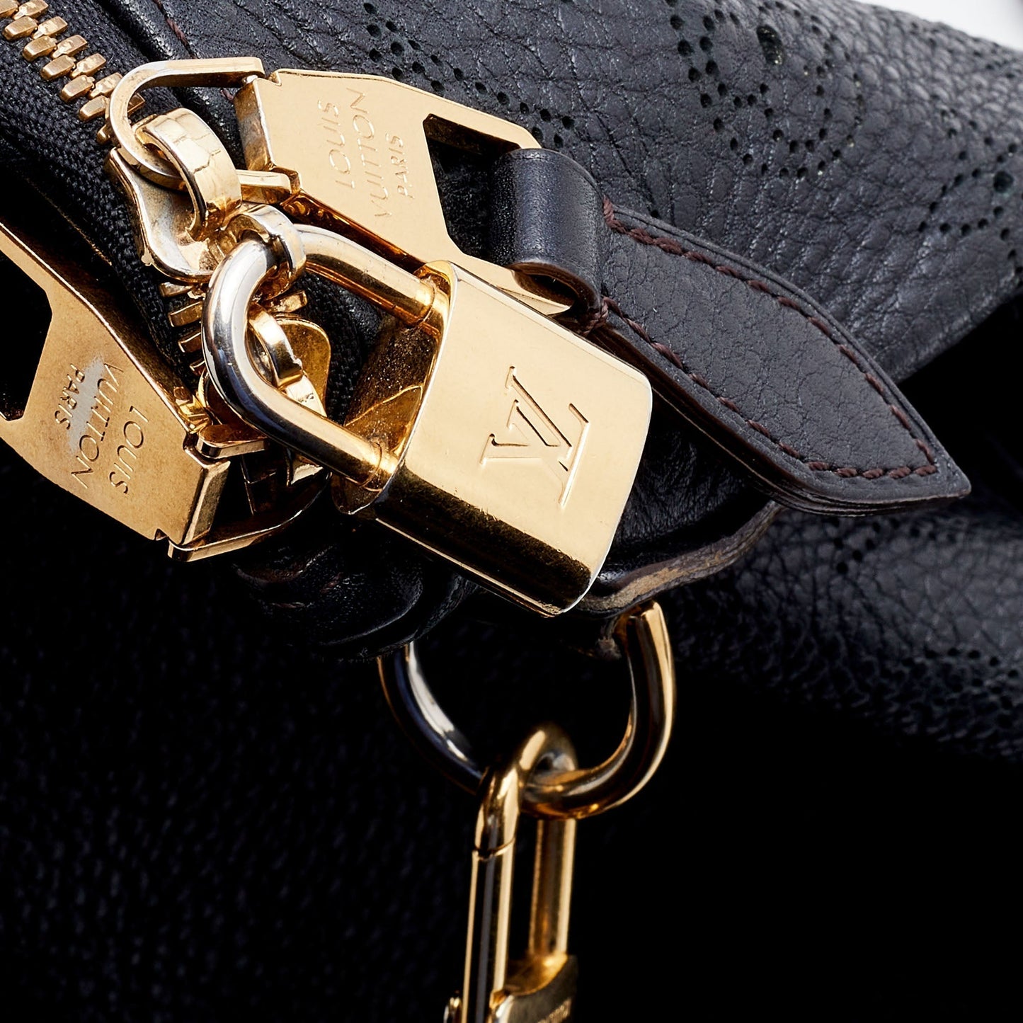LOUIS VUITTON Black Monogram Mahina Leather Selene MM Bag